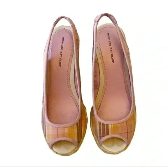 Montego Bay Club Wedge Sandals Slingback Platform Espadrilles Pink Plaid 7.5 - Picture 3 of 14